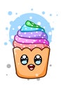 A cute and happy cupcake rainbow cartoon illustration