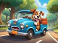 Cute happy dog driving car having fun Royalty Free Stock Photo