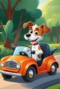 Cute happy dog driving car having fun Royalty Free Stock Photo