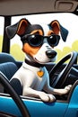 Cute happy dog driving car having fun Royalty Free Stock Photo