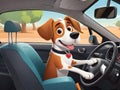 Cute happy dog driving car having fun Royalty Free Stock Photo