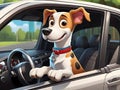 Cute happy dog driving car having fun Royalty Free Stock Photo