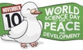 Cute Dove Celebrating World Science Day for Peace and Development, Vector Illustration