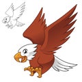 Cute Happy Eagle Falcon Hawk Flying Ready Pounce Prey with Line Art Drawing Royalty Free Stock Photo