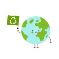 Cute happy Earth planet with recycling flag Royalty Free Stock Photo