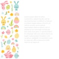Easter border with bunny, eggs, rainbow, flowers Royalty Free Stock Photo