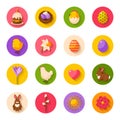 Cute Happy Easter Flat Icons on Circles