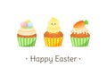 Cute Happy Easter greeting card with cupcakes