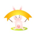 Cute happy easter rabbit with long gold banner