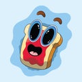 Cute happy emote toasted bread character with big cartoon eyes
