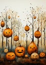 Cute Happy Face Forest Trees Background Pumpkins Creepy Fructose