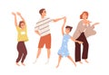 Cute happy family dancing. Joyful children and parents spend time together. Mother and father playing with kids at home Royalty Free Stock Photo