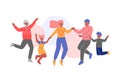 Cute Happy Family Jumping Together, Father, Mother, Daughter and Son Having Fun Vector Illustration Royalty Free Stock Photo