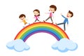 cute Happy family walking on the rainbow Royalty Free Stock Photo