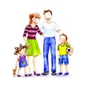 Cute happy family. Watercolor illustration. ÃÂ°solated on white.