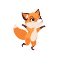 Cute happy fox character running, funny forest animal vector Illustration on a white background