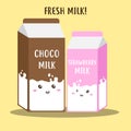 Cute happy fresh milk in box package vector design Royalty Free Stock Photo