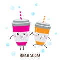 Cute happy fresh soda drinks vector design