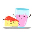 Cute happy fresh strawberry milk and cake vector design Royalty Free Stock Photo