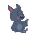 Cute happy friendly baby bat sitting on floor. Halloween symbol. Funny mascot character cartoon vector illustration Royalty Free Stock Photo