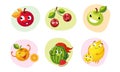 Cute Happy Fruits Characters Set, Funny Mascots with Smiling Faces, Apple, Cherries, Orange, Watermelon, Lemon Vector Royalty Free Stock Photo
