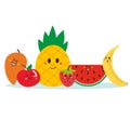 Cute happy fruits standing together