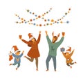 Cute happy fun family celebrating christmas isolated vector illustration Royalty Free Stock Photo