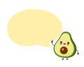 Cute happy funny avocado with speech bubble