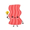 Cute happy funny bacon with light bulb Royalty Free Stock Photo