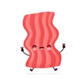 Cute happy funny bacon. Vector