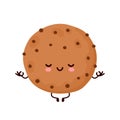 Cute happy funny chocolate cookie meditate