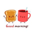 Cute happy funny coffee mug and toast Royalty Free Stock Photo