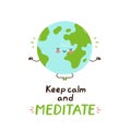 Cute happy funny Earth planet meditate