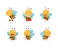 Cute happy funny honey bees set. Beekeeping and apiculture cartoon vector illustration Royalty Free Stock Photo