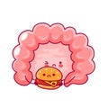 Cute happy funny human intestine organ with burger