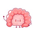 Cute happy funny human intestine organ. Vector flat line cartoon kawaii character illustration icon. Isolated on white background