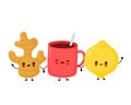 Cute happy funny lemon fruit,ginger and tea mug