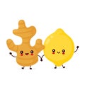 Cute happy funny lemon fruit and ginger