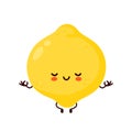 Cute happy funny lemon fruit meditate