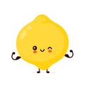 Cute happy funny lemon fruit show muscle