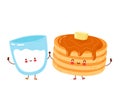 Cute happy funny pancakes and milk glass