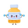 Cute happy funny pill bottle with dumbbells