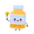 Cute happy funny pill bottle with light bulb