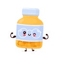 Cute happy funny pill bottle show muscle