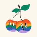 Cute happy funny rainbow cherries 30s cartoon mascot character