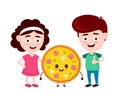 Cute happy funny smiling boy,girl and pizza Royalty Free Stock Photo