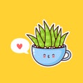 Cute happy funny succulent plant in cup