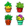 Cute happy funny succulents plants,cacti,flower emoji set collection. Isolated on white background Royalty Free Stock Photo
