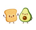 Cute happy funny toast and avocado