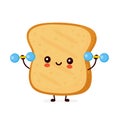 Cute happy funny toast with dumbbells